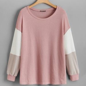 SHEIN waffle knit Pink Gray Sweater4X 20